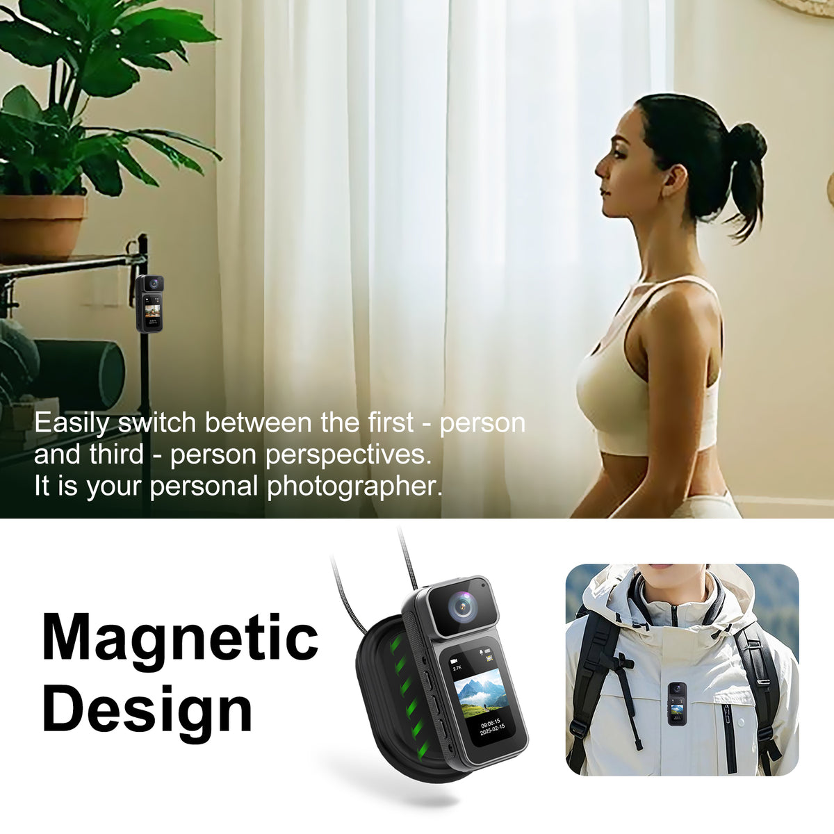 Hands free point of view recording using a magnetic mini thumb camera attached to a t-shirt chest
